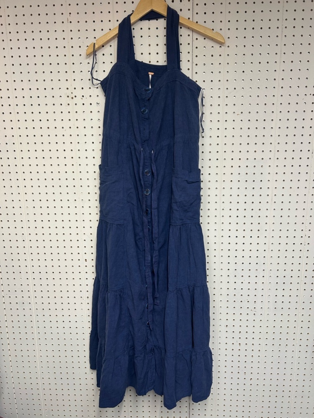 Free People Catch The Breeze Navy Button-Tie Tiered Maxi Dress - Picture 4 of 11